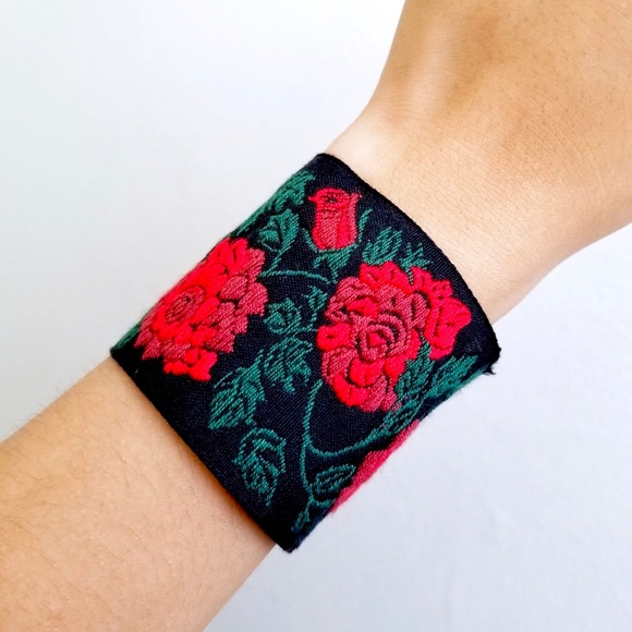 Vintage Rose Embroidered Cuff Bracelet - Picture 3 of 5